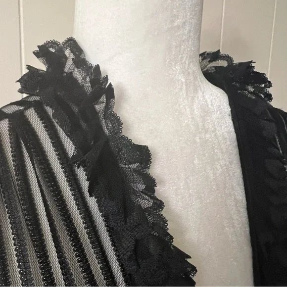 Vintage Jean Soudry France glamorous robe sheer black striped ruffles rare find - Picture 5 of 10